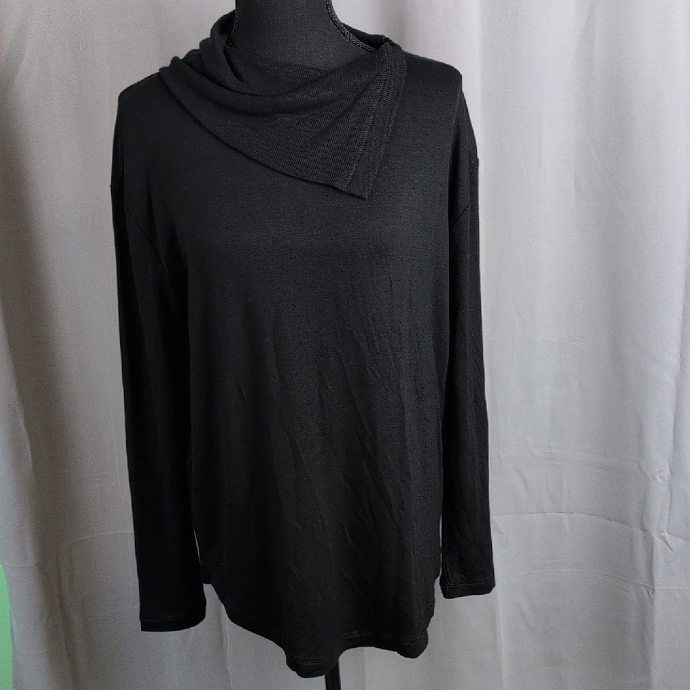 Cynthia Rowley Black Drape Neck Blouse Mediumβ New Soft Cozy - Picture 1 of 8